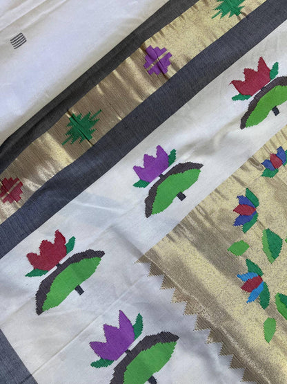 OFF-WHITE COTTON PURE HANDLOOM PAITHANI SAREE