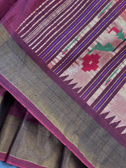 MAROON COTTON PURE HANDLOOM PAITHANI SAREE