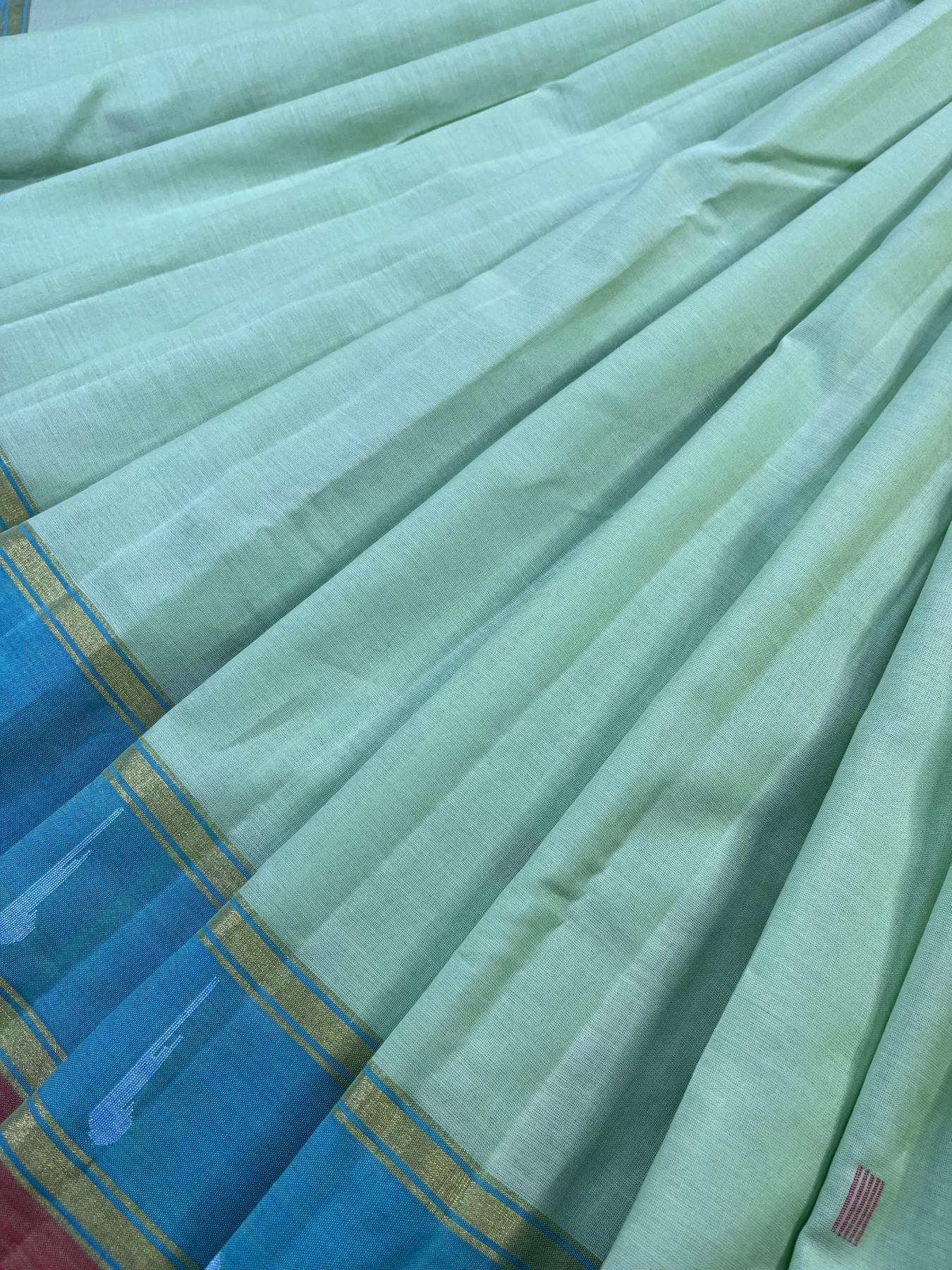 PISTA GREEN COTTON PURE HANDLOOM PAITHANI SAREE