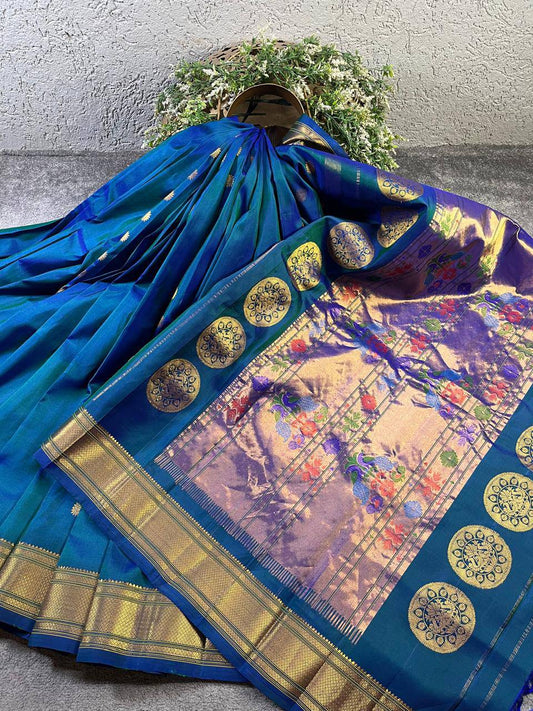 TWO TONE INK BLUE PURE SILK PAITHANI SAREE