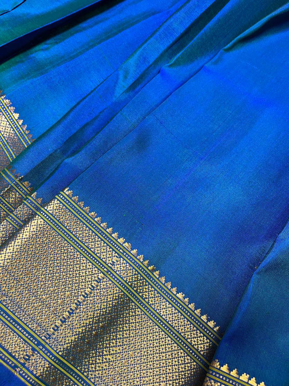 TWO TONE INK BLUE PURE SILK PAITHANI SAREE
