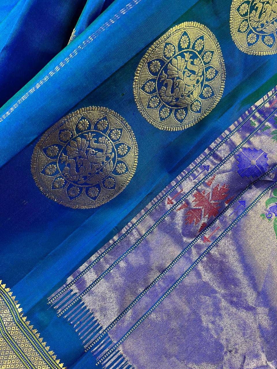 TWO TONE INK BLUE PURE SILK PAITHANI SAREE