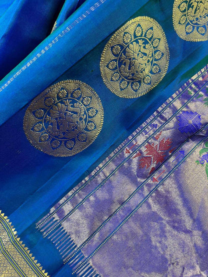 TWO TONE INK BLUE PURE SILK PAITHANI SAREE