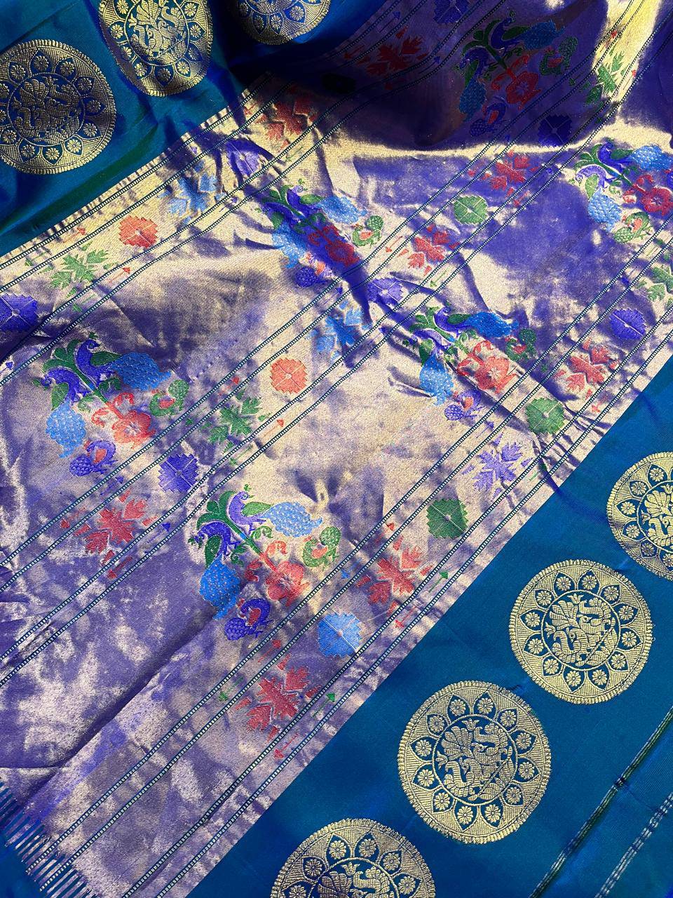 TWO TONE INK BLUE PURE SILK PAITHANI SAREE