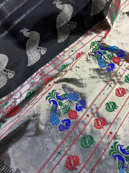 BLACK PURE SILK PAITHANI SAREE