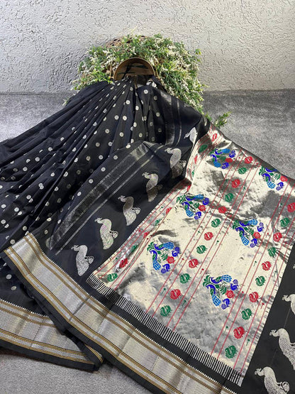 BLACK PURE SILK PAITHANI SAREE