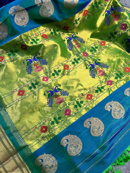 INK BLUE PURE SILK PAITHANI SAREE