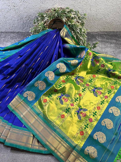 INK BLUE PURE SILK PAITHANI SAREE