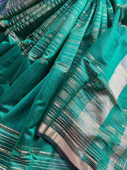 GREEN SICO PURE HANDLOOM MAHESHWARI SAREE