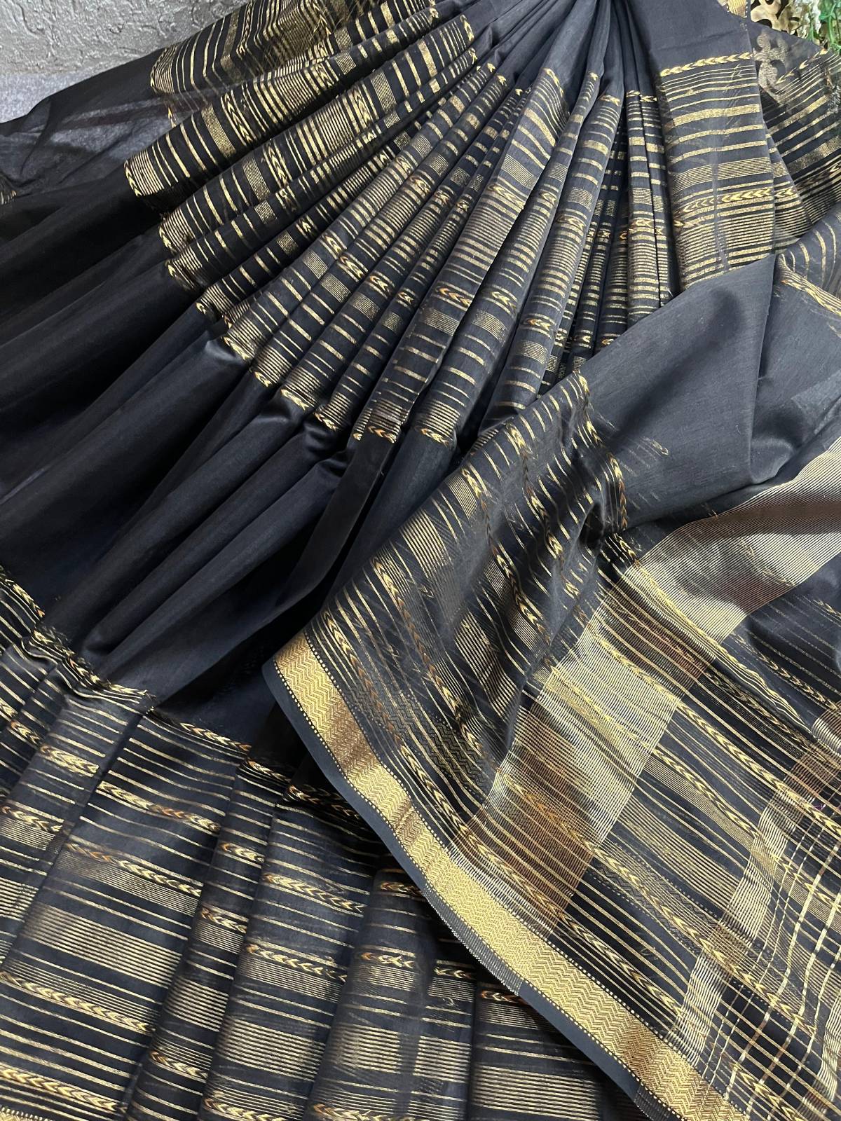 BLACK SICO PURE HANDLOOM MAHESHWARI SAREE