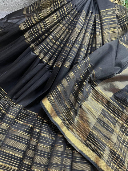 BLACK SICO PURE HANDLOOM MAHESHWARI SAREE