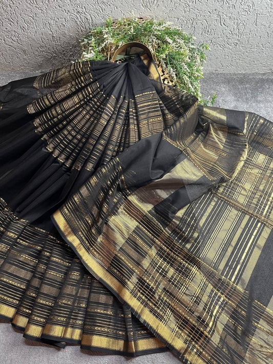 BLACK SICO PURE HANDLOOM MAHESHWARI SAREE