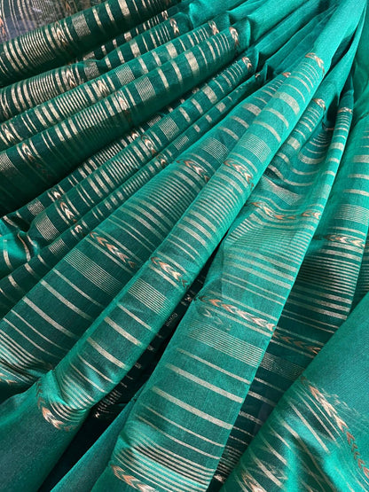 GREEN SICO PURE HANDLOOM MAHESHWARI SAREE
