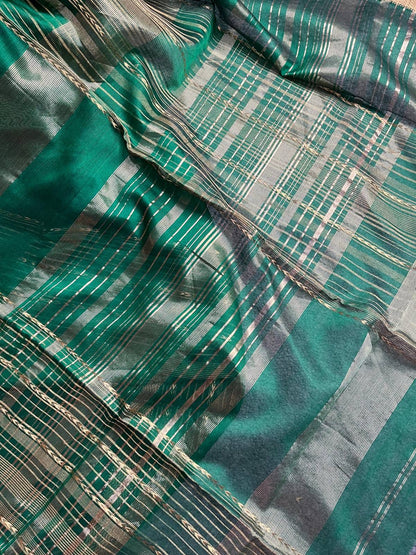 GREEN SICO PURE HANDLOOM MAHESHWARI SAREE