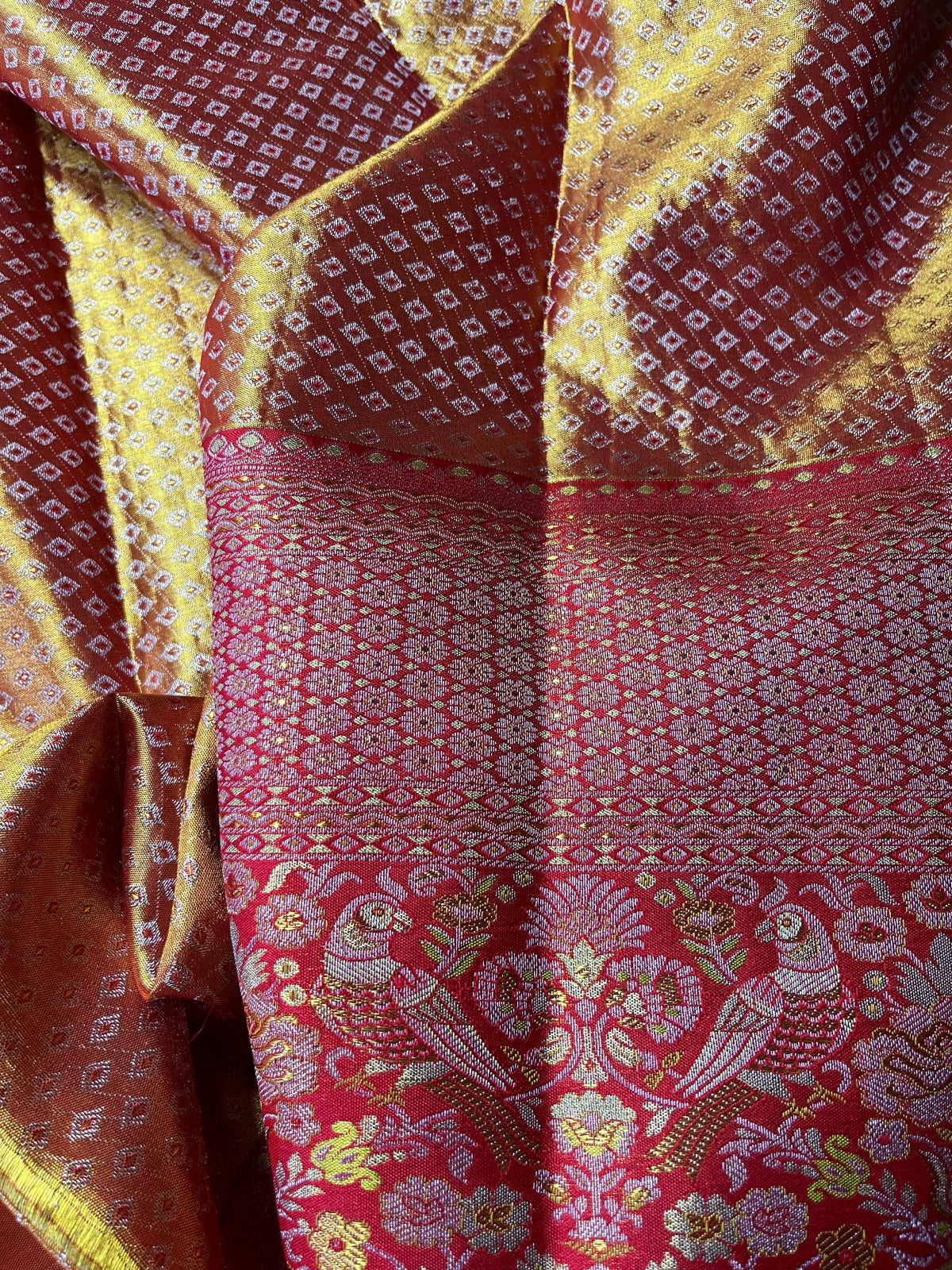 PARROT GREEN TISSUE SILK PURE HANDLOOM KANJIVARAM SAREE