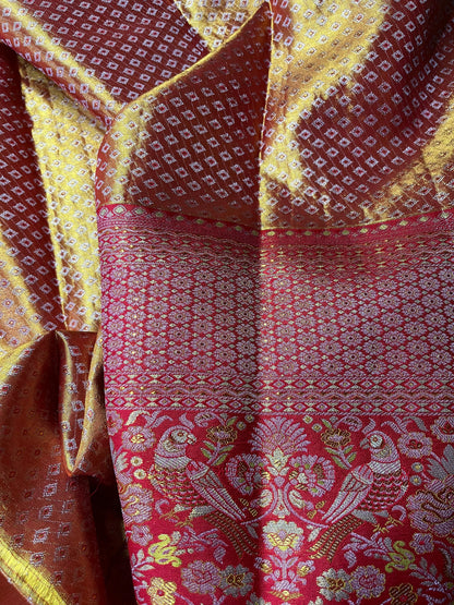 PARROT GREEN TISSUE SILK PURE HANDLOOM KANJIVARAM SAREE