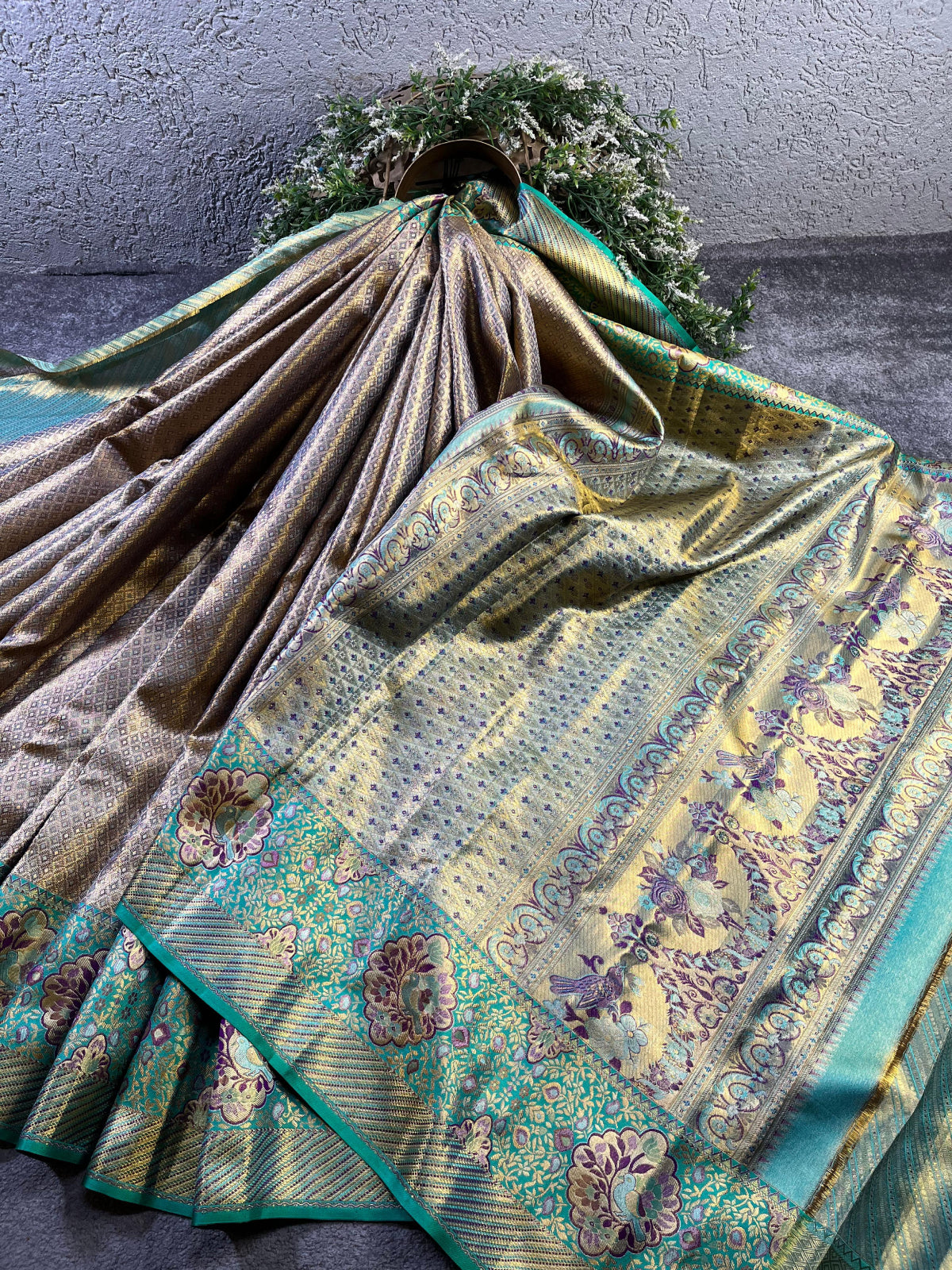 ROSE GOLD TISSUE SILK PURE HANDLOOM KANJIVARAM SAREE