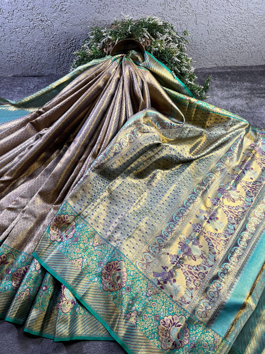 ROSE GOLD TISSUE SILK PURE HANDLOOM KANJIVARAM SAREE