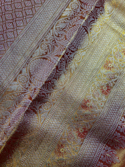 PARROT GREEN TISSUE SILK PURE HANDLOOM KANJIVARAM SAREE