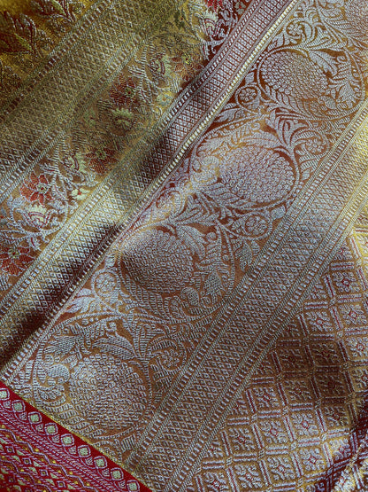 PARROT GREEN TISSUE SILK PURE HANDLOOM KANJIVARAM SAREE