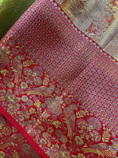 PARROT GREEN TISSUE SILK PURE HANDLOOM KANJIVARAM SAREE