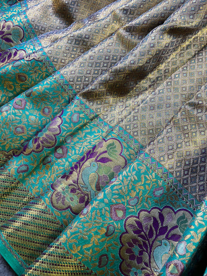 ROSE GOLD TISSUE SILK PURE HANDLOOM KANJIVARAM SAREE