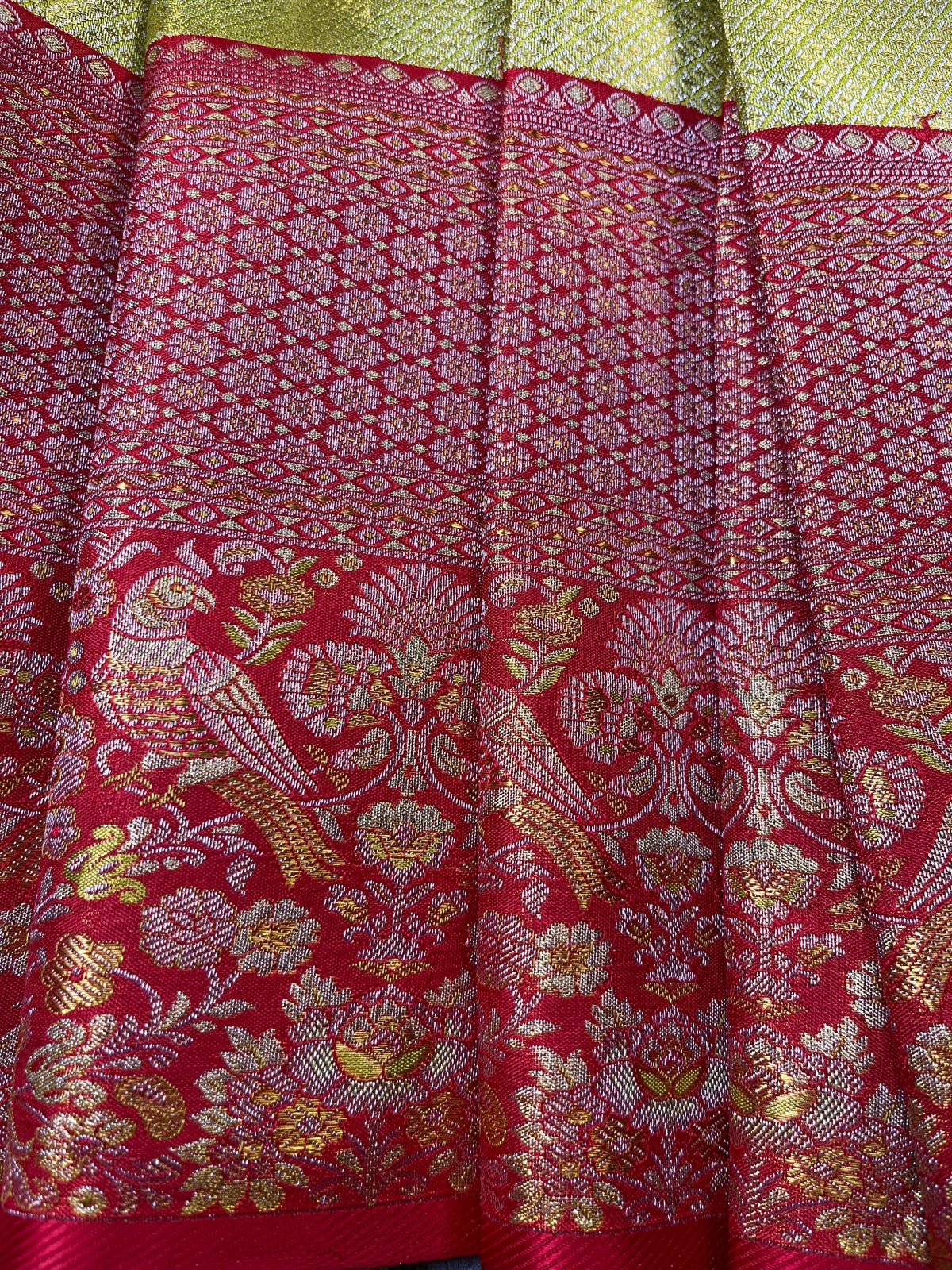 PARROT GREEN TISSUE SILK PURE HANDLOOM KANJIVARAM SAREE