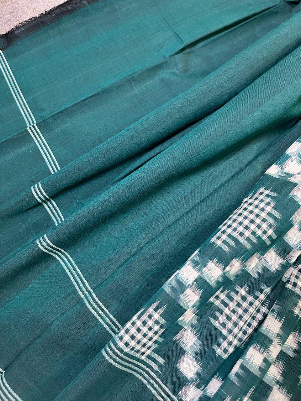 GREEN COTTON PURE HANDLOOM IKKAT SAREE