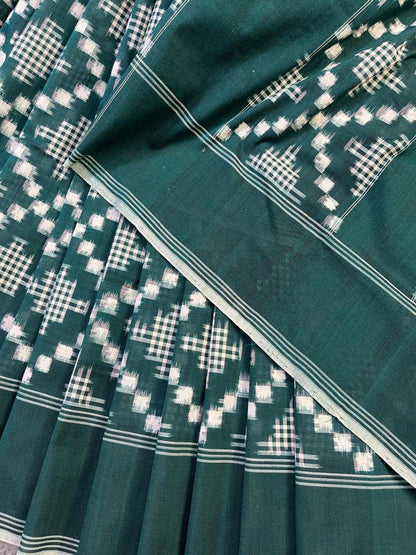 GREEN COTTON PURE HANDLOOM IKKAT SAREE