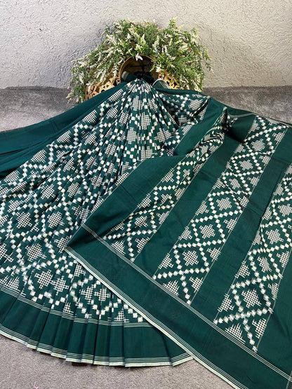 GREEN COTTON PURE HANDLOOM IKKAT SAREE