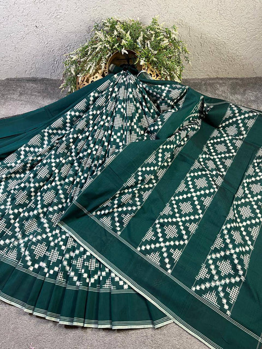 GREEN COTTON PURE HANDLOOM IKKAT SAREE