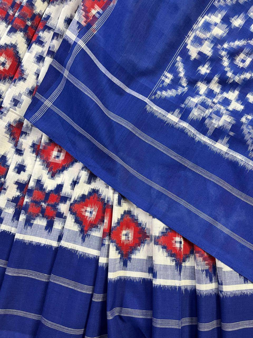 WHITE COTTON PURE HANDLOOM IKKAT SAREE