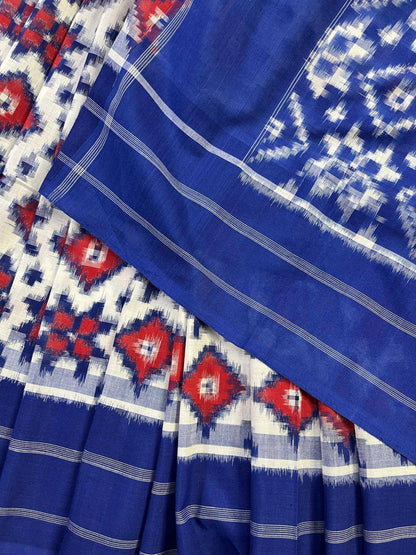 WHITE COTTON PURE HANDLOOM IKKAT SAREE