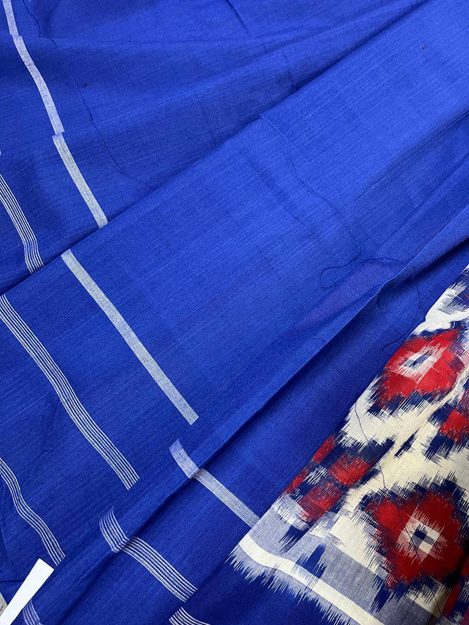 WHITE COTTON PURE HANDLOOM IKKAT SAREE