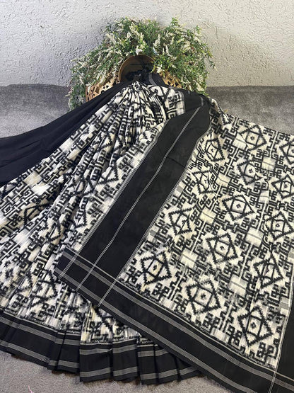 WHITE COTTON PURE HANDLOOM IKKAT SAREE