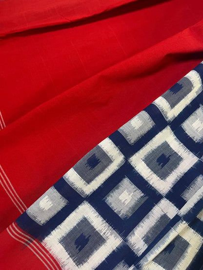 WHITE COTTON PURE HANDLOOM IKKAT SAREE