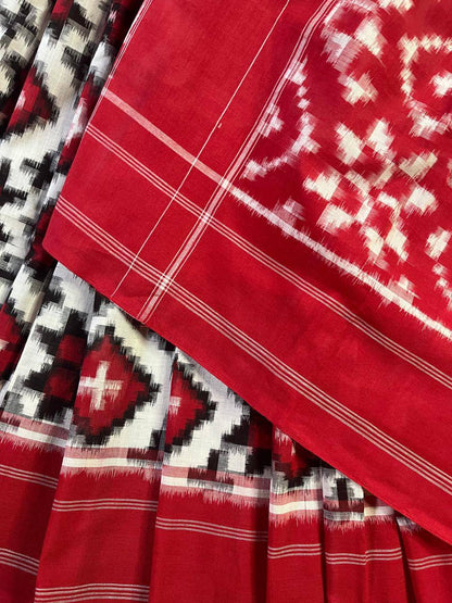 WHITE COTTON PURE HANDLOOM IKKAT SAREE
