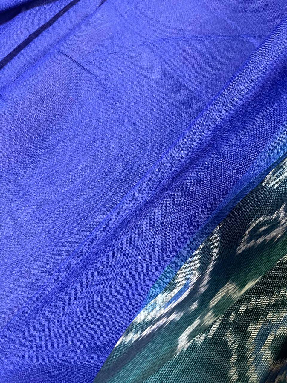 PEACOCK GREEN COTTON PURE HANDLOOM IKKAT SAREE