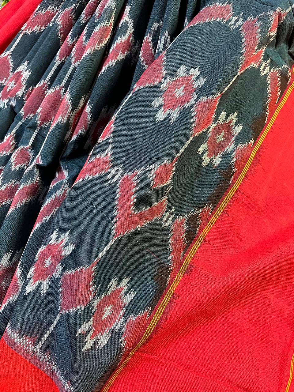 NAVY BLUE COTTON PURE HANDLOOM IKKAT SAREE