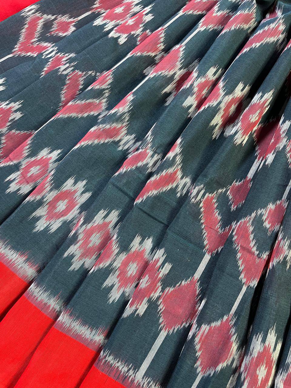 NAVY BLUE COTTON PURE HANDLOOM IKKAT SAREE