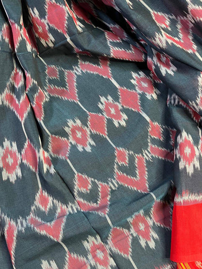 NAVY BLUE COTTON PURE HANDLOOM IKKAT SAREE