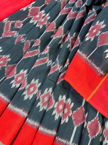 NAVY BLUE COTTON PURE HANDLOOM IKKAT SAREE