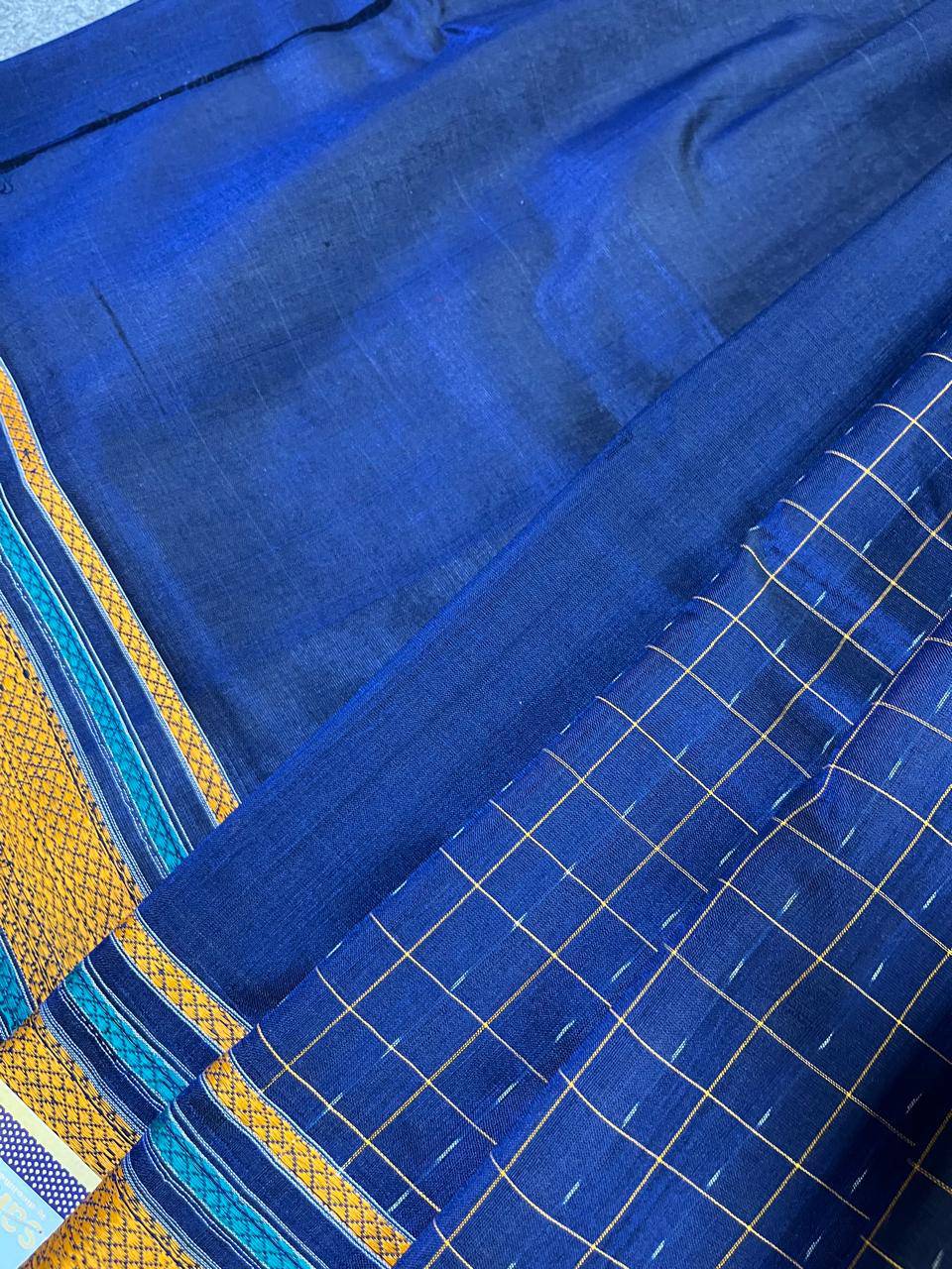 NAVY BLUE COTTON PURE HANDLOOM IKKAT SAREE