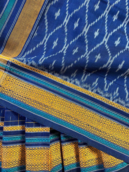 NAVY BLUE COTTON PURE HANDLOOM IKKAT SAREE