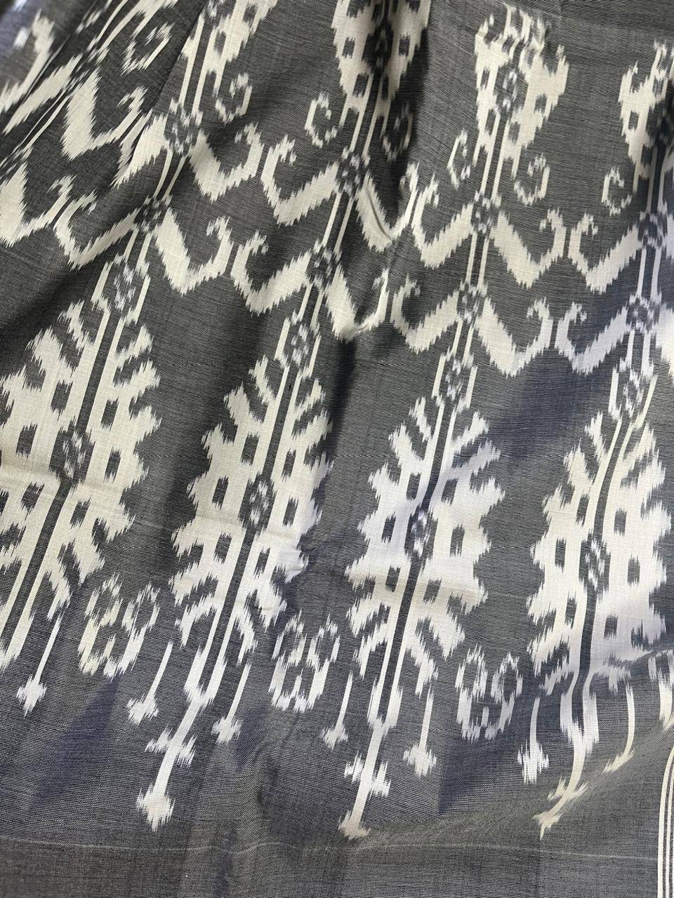 GREY COTTON PURE HANDLOOM IKKAT SAREE