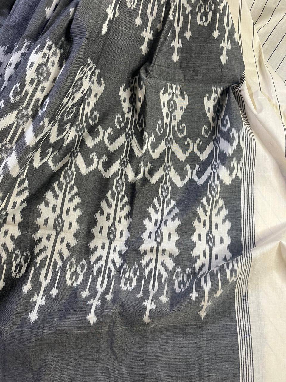 GREY COTTON PURE HANDLOOM IKKAT SAREE