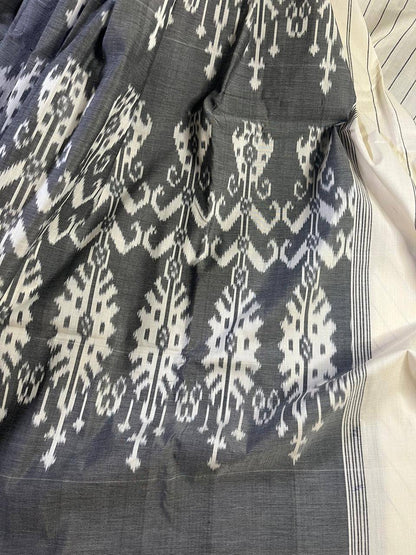 GREY COTTON PURE HANDLOOM IKKAT SAREE