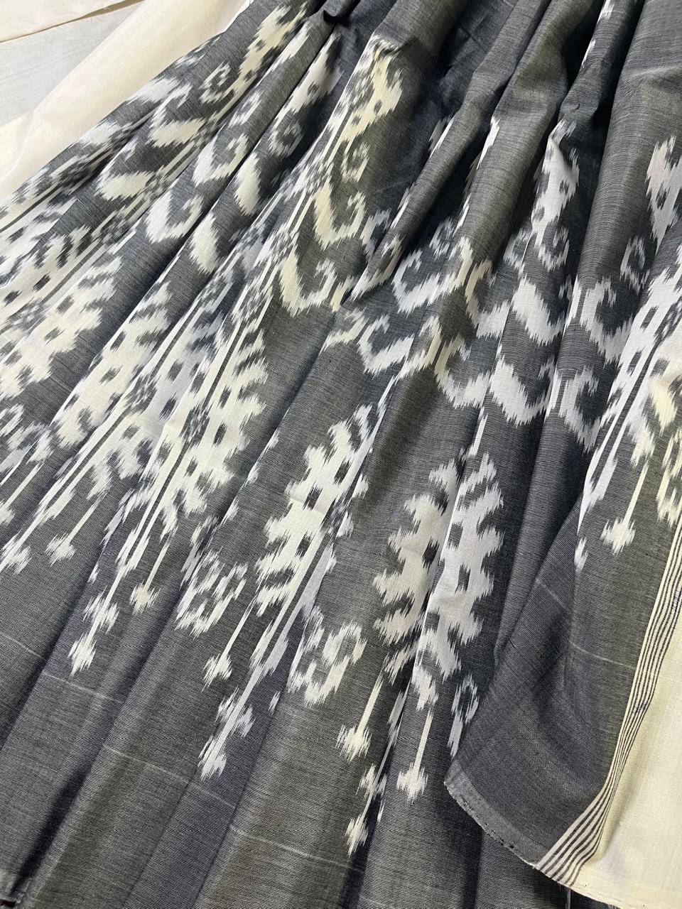 GREY COTTON PURE HANDLOOM IKKAT SAREE