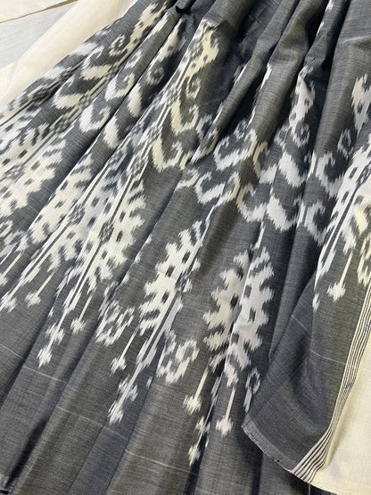 GREY COTTON PURE HANDLOOM IKKAT SAREE