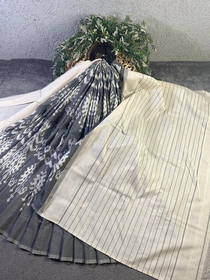 GREY COTTON PURE HANDLOOM IKKAT SAREE